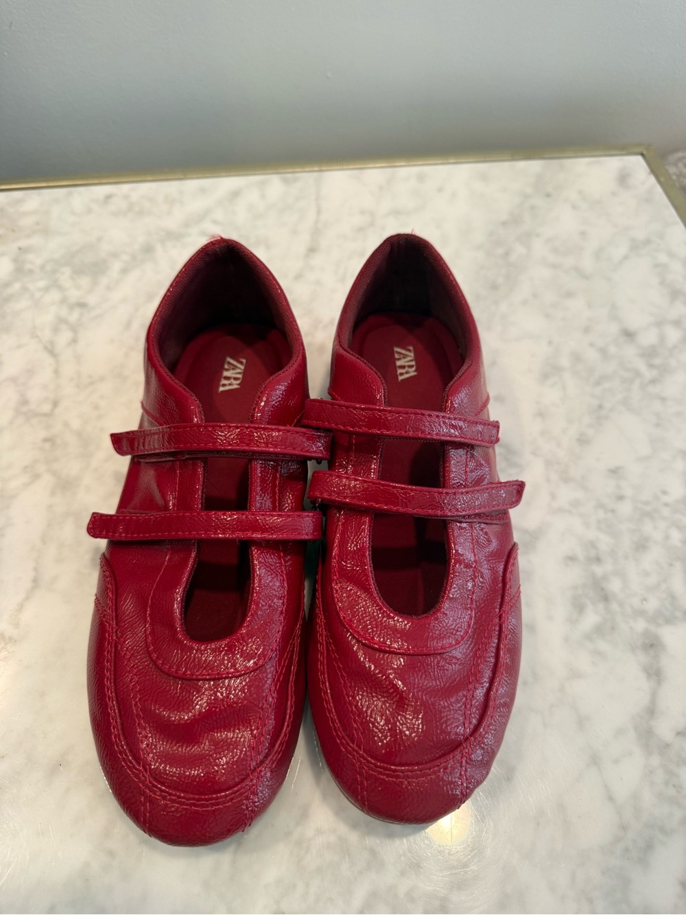 Zara Girls Burgundy Double-Strap Mary Jane Sneakers